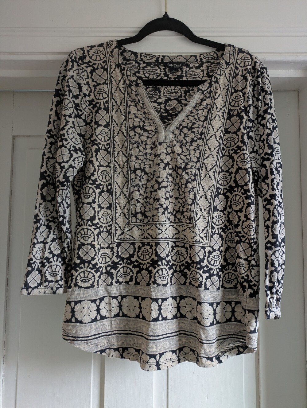 Lucky Brand Boho Print Black & Ivory Top-L
